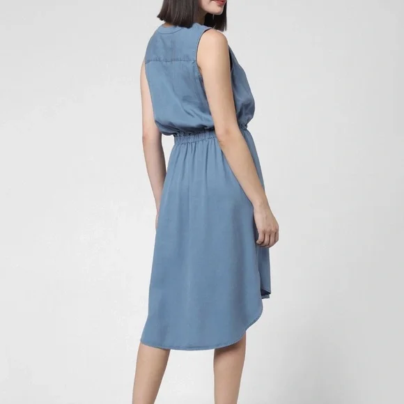 Vero Moda Blue Fit & Flare Sleeveless Tie Waist Midi Dress Office Career M - Picture 2 of 10